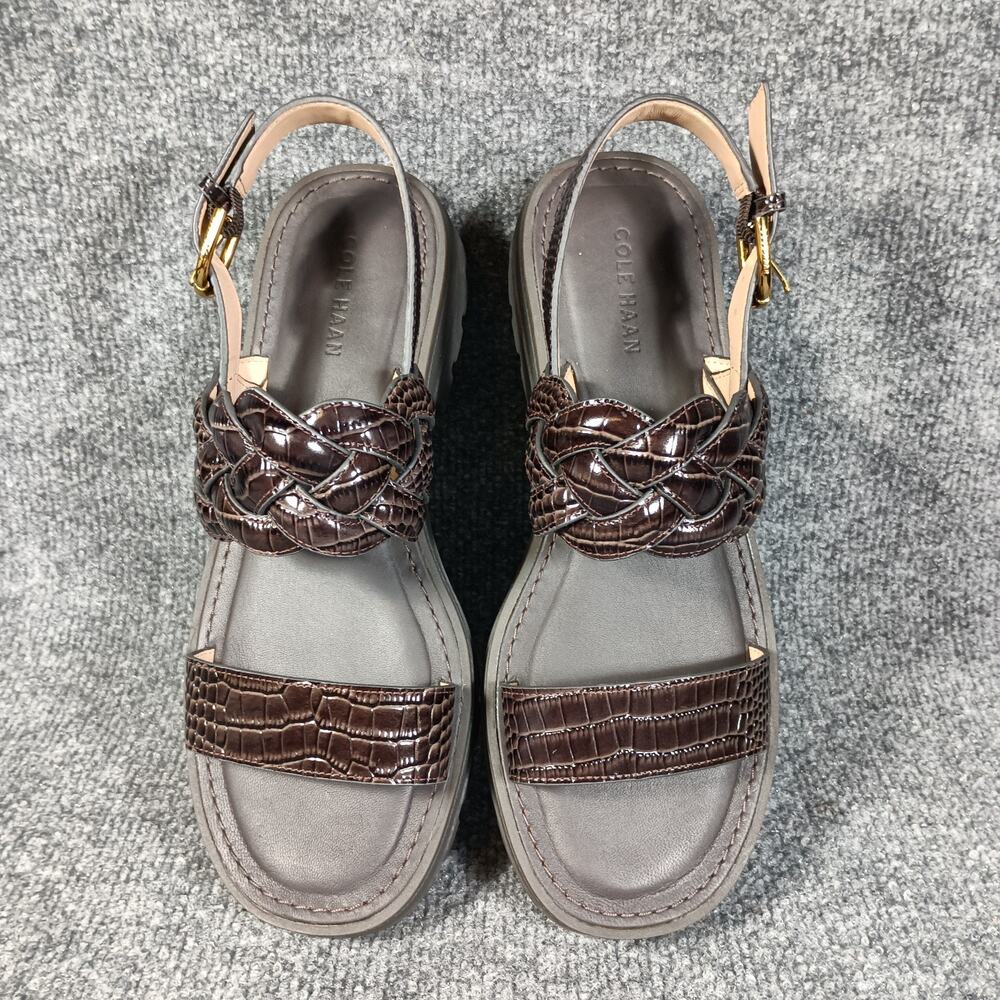 Cole Haan Cressida Lug Sandal Women 9.5 Brown Croc Embossed Leather Platform - Picture 3 of 7